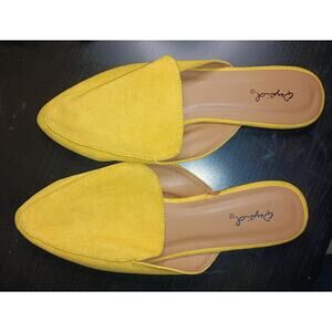 Qupid - Women's Mustard Yellow Faux Suede Pointed Toe Mule Flats - Sz 9 - Good